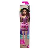 Barbie Doll with Smooth Blonde Hair Dressed in Asymmetric Removable Pink Dress and Logo Print Shoes, HRH07