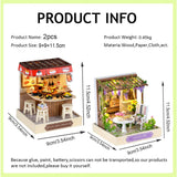 2pcs Dollhouse Miniature DIY House Kit, Wooden Handcraft Buildings Tiny House, Creative Room with Furniture, Dust Cover and LED Light for Birthday Gift (Style B)