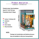 DIY Book Nook Kit 3D Wooden Puzzles Dollhouse Bookshelf Insert Decor Alley,Miniature Dollhouse Bookends Model Build-Creativity Kit with LED Light