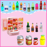 50Pcs Miniature Food Drinks Bottle Soda Pop Cans, Pretend Play Mini Kitchen Game Party Accessories Toys Hamburg Cake Ice Cream for 1/12 Doll House