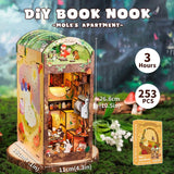Fsolis DIY Book Nook Kit, DIY Miniature Dollhouse Kit with Dust Cover Miniature House Kit Bookshelf Decor Book Shelf Insert Bookcase DIY Crafts Kits Book Nook Kits for Adults Animal Book Nook