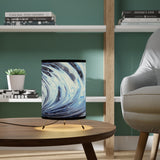 Metalic Blue Wave Tripod Lamp with High-Res Printed Shade, US\CA plug