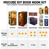 DIY Book Nook Kit - 3D Wooden Puzzle Miniature House Kit Crafts Hobbies Cat Lovers Gifts BookNook Shelf Insert Decoration bookend, Bookshelf Dollhouse for Adults with LED(No Glue Needed(Cat Street))