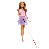 Barbie Fashionistas Doll #228, Blind Doll Wearing Pink Top and Ruffled Skirt with Cane and Sunglasses in Partnership with The American Foundation for The Blind