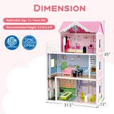 Costzon Dollhouse, Wooden Dream House with Working Elevator, Rotatable Stair, 10 Pieces Furniture Accessories, DIY Pretend Doll House, Toy Gift for Girls