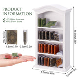 Guiqulai 36Pcs 1:12 Scale Miniatures Dollhouse Books and 1 Wooden Bookcase,4 Floors Furniture Display Bookshelf Cabinet Mini Assorted Books,Dollhouse Decoration Accessories for Home Bedroom(White)