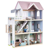 Giant Bean Wooden Dollhouse 2.6 feet High with Elevator, Doorbell, Light,52 Pieces Furnitures and 8 Dolls