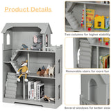 Costzon Kids Wooden Dollhouse Bookshelf, 3 Story Cottage Toy w/Anti-Tip Design & Storage Space, 2 in 1 Pretend Dream House Playset for Kids Room,Playroom Nursery Gift for Girls Boys Age 3+ (Gray)