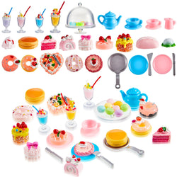 48 Pieces Miniature Food Drinks Bottle Toys Mixed Pretend Food for Dollhouse Kitchen Accessories Mini Cooking Food Toys for Kids Fake Cake Ice Cream Bread