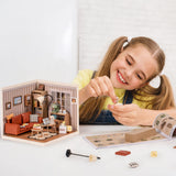 ROBOTIME DIY Miniature House Kit Mini Dollhouse with Accessories Building Toy Set Tiny Room Making Kit with LED Light Hobby Unique Gifts (Cozy Living Lounge)
