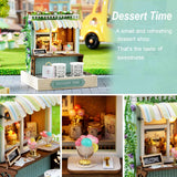 TOPBSFARNY 3D Dollhouse Miniature Kit, Dollhouse Miniature with Furniture Kit,with Dust Cover & LED Light and Accessories Series Dollhouse Handmade Tiny House Toys (Dessert Time)