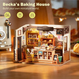 Rolife DIY Miniature Doll House Kit, Build Becka's Bakery Diorama House Building Set with LED Room Hobby Craft for Aduls Uniue Gifts for Teens