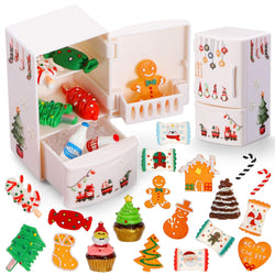 27 Pieces Dollhouse Refrigerator Mini Fridge Toy with Mini Food Set Dollhouse Kitchen Furniture Food Toys Dollhouse Miniatures Kitchen Decorations Bottles Fruit Dessert for Children (Christmas Tree)
