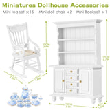 Crtiin 18 Pcs 1: 12 Scale Dollhouse Furniture Accessories, Include 1 Pcs Miniatures Cabinet, 15 Pcs Mini Tiny Tea Things and 2 Pcs Dollhouse Rocking Chair for Doll House Kitchen Miniature Hutch