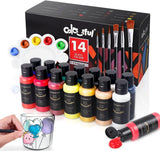 Colorful Stain Glass Paint Set with 6 Brushes, 1 Palette & 1 Sponge, 14 Colors Waterproof Permanent Glass Painting Kit for Arts on Wine Glasses,Bottle and Windows