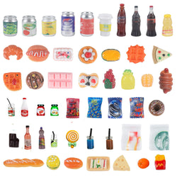 50Pcs Miniature Food Drinks Bottle Soda Pop Cans Hamburg Cake Chips Fruits Pretend Play Mini Kitchen Game Party Accessories Toys for Doll House