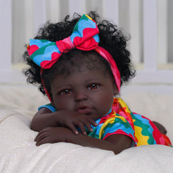 BABESIDE Reborn Baby Dolls Black - 20-Inch Soft Cloth Body Realistic-Newborn Baby Dolls Girl Curly Hair African American Baby Doll That Looks Real with Gift Box for Kids 3 Age+