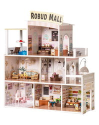 ROBUD Wooden Dollhouse for Kids, Doll House with 9 Different Scenarios, Pretend Dream House for Toddlers with Musical Mechanism Movement and furnitures, Toy Gift for Girls Ages 3+
