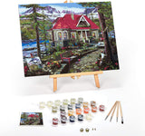 Ledgebay DIY Paint by Numbers Kit for Adults Framed Canvas: Beginner to Advanced Number Painting Kit - Kits Include Acrylic Paints, (4) Brushes & Tabletop Easel (Countryside House 12" x 16" Framed)