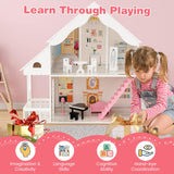 HONEY JOY White Doll House, Wooden Kids Dollhouse with Stairs, Accessories & Furniture Included, Large 2 Story Easy to Assemble Doll House Toy, Gift for Toddler Boys Girls, White