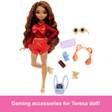 Barbie Dream Besties Doll and Accessories, Teresa Posable Fashion Doll with Brown Hair and Hair Clips, 10 Video Game Themed Pieces