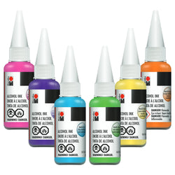 Marabu Metallic Alcohol Ink Set - 6 Alcohol Inks, Metallic Pink, Violet, Blue, Green, Yellow, Orange - Metallic Alcohol Ink for Epoxy Resin, Tumblers, Alcohol Ink Paper - Large 0.68 Ounce Inks