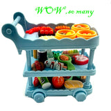 150 Pcs Dollhouse Dining Car Toy with Food Set Kitchen Furniture Miniatures Party Fruits Juice Milk Desserts for Children Drink Cake Potato Chips Pretend Play Game