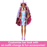 Barbie Doll, Fun & Fancy Hair with Extra-Long Colorful Black Hair and Shimmery Pink Dress, 10 Hair and Fashion Play Accessories