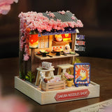 TuKIIE DIY Miniature Dollhouse Kit with Furniture, 1:24 Scale Creative Room Mini Wooden Doll House Plus Dust Proof for Kids Teens Adults(Sakura Noodles Shop)