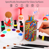 Colorful Stain Glass Paint Set with 6 Brushes, 1 Palette & 1 Sponge, 14 Colors Waterproof Permanent Glass Painting Kit for Arts on Wine Glasses,Bottle and Windows