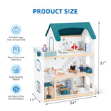 OOOK Wooden Dollhouse with Liftable Elevator - 2.6 Feet High Modern Doll House for Kids Toddlers - Including 21 Furniture Pieces, 4 Family Dolls, and 1 pet