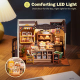 Rolife DIY Miniature Doll House Kit, Build Becka's Bakery Diorama House Building Set with LED Room Hobby Craft for Aduls Uniue Gifts for Teens