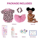 Aori Reborn Baby Dolls Black Lifelike African American Reborn Girl Doll 20 Inch Weighted Biracial Newborn Baby with Pink Clothes Accessories Set for Girls Age 3