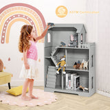 Costzon Kids Wooden Dollhouse Bookshelf, 3 Story Cottage Toy w/Anti-Tip Design & Storage Space, 2 in 1 Pretend Dream House Playset for Kids Room,Playroom Nursery Gift for Girls Boys Age 3+ (Gray)
