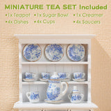 Crtiin 18 Pcs 1: 12 Scale Dollhouse Furniture Accessories, Include 1 Pcs Miniatures Cabinet, 15 Pcs Mini Tiny Tea Things and 2 Pcs Dollhouse Rocking Chair for Doll House Kitchen Miniature Hutch