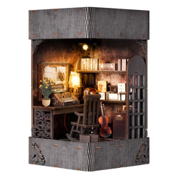 ikkle Book Nook Kit, DIY Miniature Dollhouse Booknook Kit, 3D Wooden Puzzle Bookend Bookshelf Insert Decor with LED Light for Teens and Adults (Detective Agency)