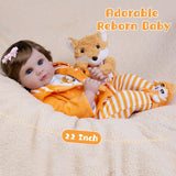 Milidool Lifelike Reborn Baby Dolls- 22 Inches Realistic Baby Doll Newborn Girl Dolls with Feeding Fox Toy Accessories Gift Box for Kids Age 3 +
