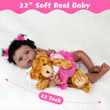 EKOKIZ Lifelike Reborn Baby Doll 22-Inch Newborn Baby Doll Soft Cloth Body American African Baby Girl Real Life Baby Dolls with Clothes and Toy Accessories Gift Set for Kids Age 3+