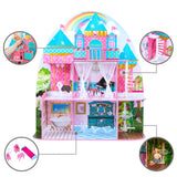 Olivia's Little World Princess Castle 2-Story Wooden Dollhouse with Swing and Royal Balcony and 6-pc. Accessory Set for 12" Dolls, Multi