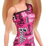 Barbie Doll with Smooth Blonde Hair Dressed in Asymmetric Removable Pink Dress and Logo Print Shoes, HRH07