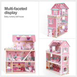 ROBOTIME Wooden Dollhouse, Doll Houses with 24 Pieces Furniture for 4, 5, 6-Inch Dolls, Dollhouse Gift for 3+ Year Old Girls (Pink)