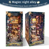 Flever Dollhouse DIY Book Nook Miniature Kit, Bookshelf Insert Decor, 3D Wooden Puzzle Booknook Miniature Kit, Creative Assembled Bookends (Magic Night Alley)