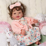 BABESIDE Lifelike Reborn Baby Dolls, 17 Inch Lovely Realistic-Newborn Baby Dolls with Curly Brown Hair, Soft Body Real Life Baby Dolls Girl with Gift Box for Kids Age 3+