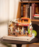 ROBOTIME Miniature House Kit DIY Mini Dollhouse Corner Bookstore Tiny Store Making Kit with LED Wooden Craft Diorama Kit Decorative Hobby Unique Gift