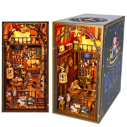 Frescoinder DIY Book Nook Kits, 3D Magic House Wooden Buckle Puzzle Miniature Dollhouse Art Craft Bookshelf Insert Decor with LED Light Music Box for Room, Bookshelf, Decor