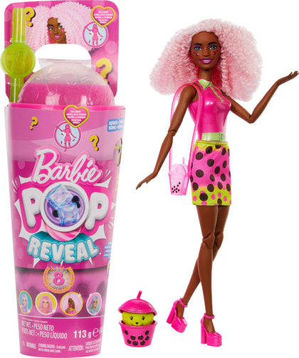 Barbie Pop Reveal Bubble Tea Series Doll & Accessories with Fashion Doll & Pet, 8 Surprises Include Color Change, Cup with Storage (Styles May Vary)