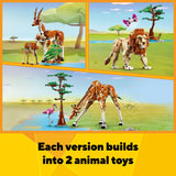 LEGO Creator 3 in 1 Wild Safari Animals, Rebuilds into 3 Different Safari Animal Figures - Giraffe Toy, Gazelle Toy or Lion Toy, Nature Toy, Building Set for Kids Ages 9 Years Old and Up, 31150