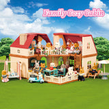 Family Cozy Cabin Doll House Playset, Dollhouse Furniture and Accessories,DIY Cottage Pretend Play Dollhouses, for Toddlers, Boys & Girls
