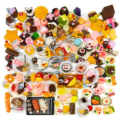 HUADELAIMA 200 Piece Dollhouse Miniature Food Pretend Fast Food Toy Set Burger Fries Milk Cake Egg Bread Pizza Coffee etc Doll Food Kitchen Accessories Toys Kids Party Accessories Restaurant