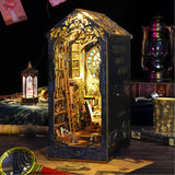 Funle Book Nook Kit, 3D Wooden Miniature Miniature Dollhouse kit Crafts for Adults, Tiny House Kit to Live in with LED Lights (Detective Book Nook)